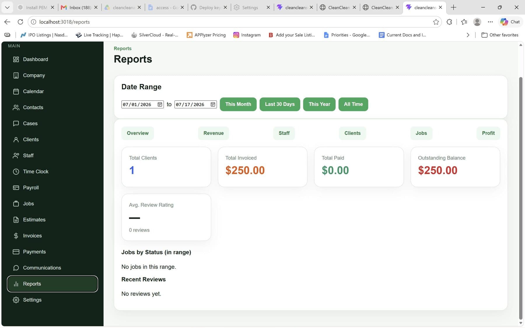 CleanClean reports screen
