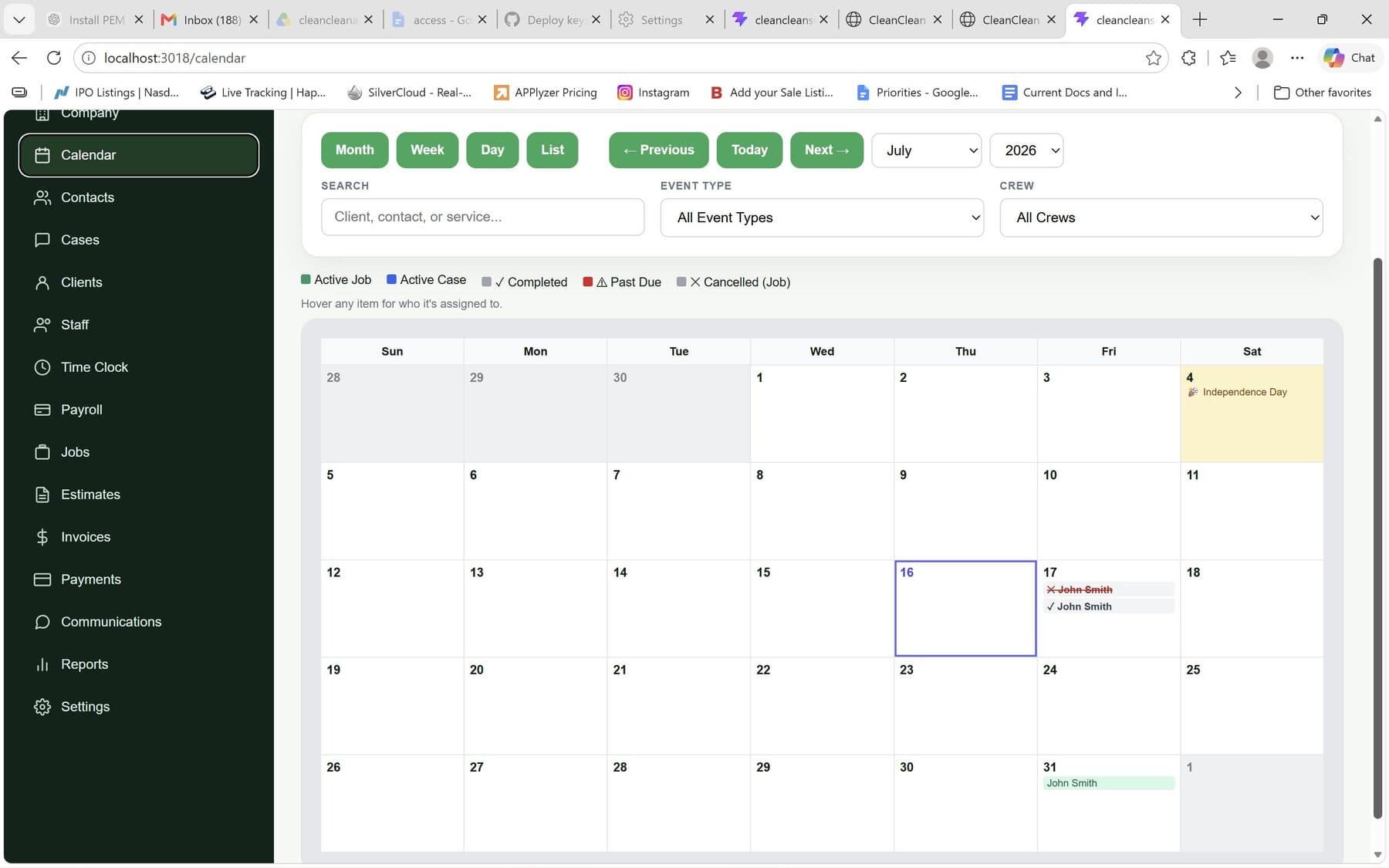 CleanClean scheduling calendar
